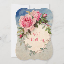 Vintage, Roze Rozen, 90ste Verjaardag, Uitnodiging