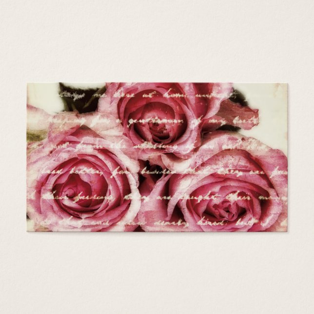 Vintage Roze Rozen Visitekaartjes (Voorkant)