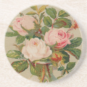 Vintage Roze Rozen Zandsteen Onderzetter