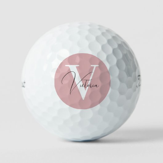 Vintage roze stijlvolle chique aangepaste monogram golfballen (Voorkant)