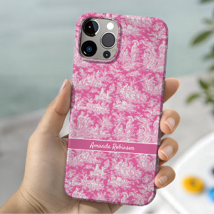 Vintage roze toile de jouy gedrukt iPhone 16 hoesje
