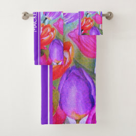 Vintage roze Tulip Waterverf Floral Bad Handdoek