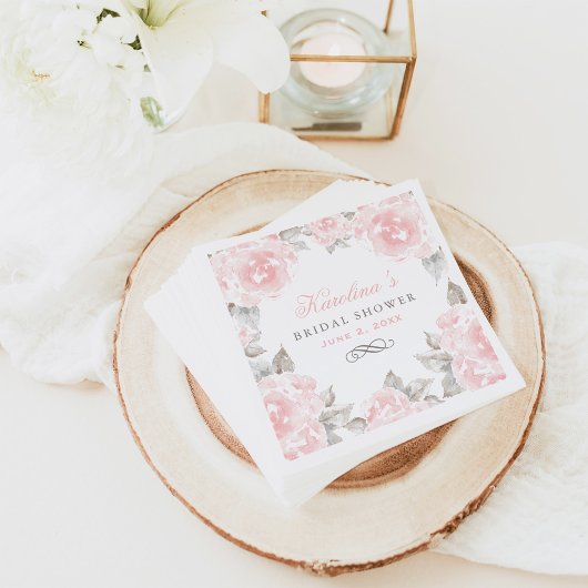 Vintage roze Waterverf Roos bruiloft Vrijgezellenf Servet