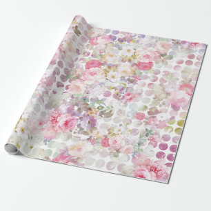 Vintage Roze Waterverf Rozen Floral Polka Dots Cadeaupapier