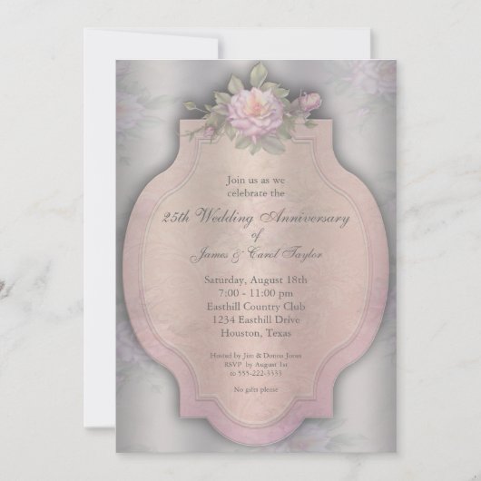 Vintage Roze Zilveren 25e Jubileumfeestje Kaart (Voorkant)