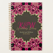 Vintage Roze Zwart Gouden Kant Monogram Planner (Voorkant)