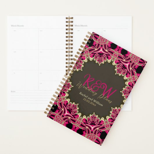Vintage Roze Zwart Gouden Kant Monogram Planner (Display)
