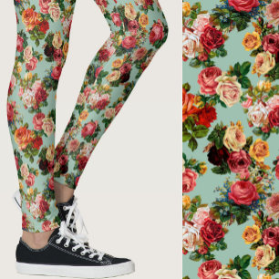 Vintage rozen bloemendesign roze en saliegroen Geb Leggings