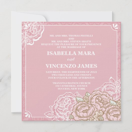 Vintage Rozen bruiloft Kaart (Voorkant)