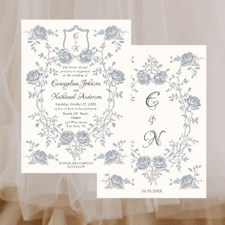 Vintage Rozen Crest Formele Elegante Script Bruilo Kaart