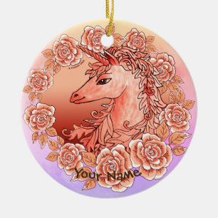 Vintage Rozen Eenhoorn Keramisch Ornament