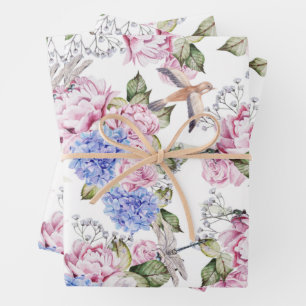Vintage Rozen en Natuur van Hydrangea Flowers Inpakpapier Vel