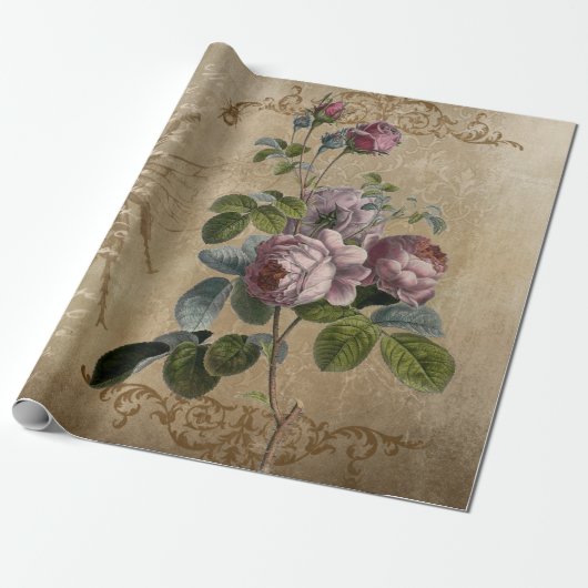 Vintage. Rozen en script. Cadeaupapier (Uitgerold)
