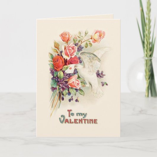 Vintage Rozen en Witte Duif Feestdagen Kaart (Voorkant)