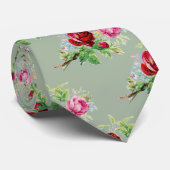 vintage rozen in stoffig saliegroen  stropdas (Opgerold)