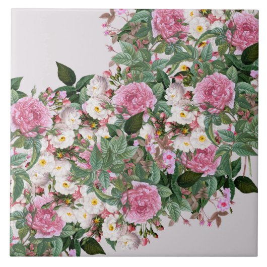 Vintage rozen keramische tegel tegeltje (Voorkant)