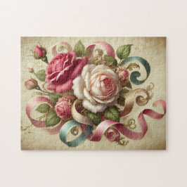 Vintage Rozen & Lint Romantische Bloemschilderkuns Legpuzzel