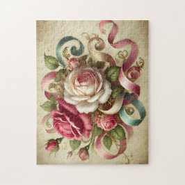 Vintage Rozen & Lint Romantische Bloemschilderkuns Legpuzzel