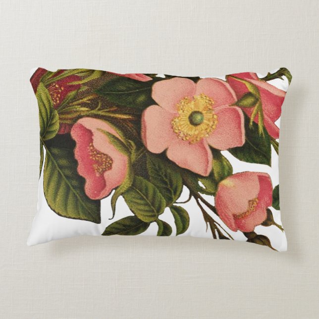 Vintage Rozen Mooie Roze Botanisch Accent Kussen (Achterkant)