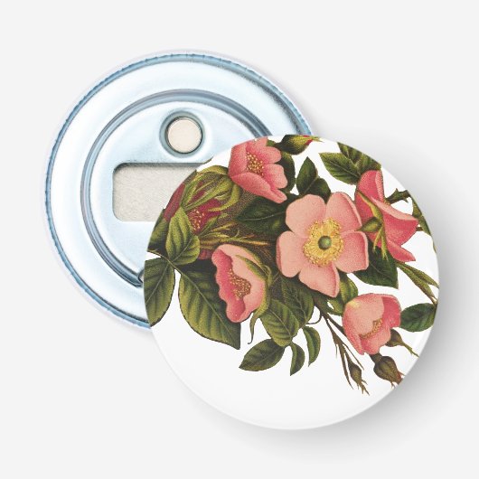 Vintage Rozen Mooie Roze Botanisch Button Flesopener (Voorkant)