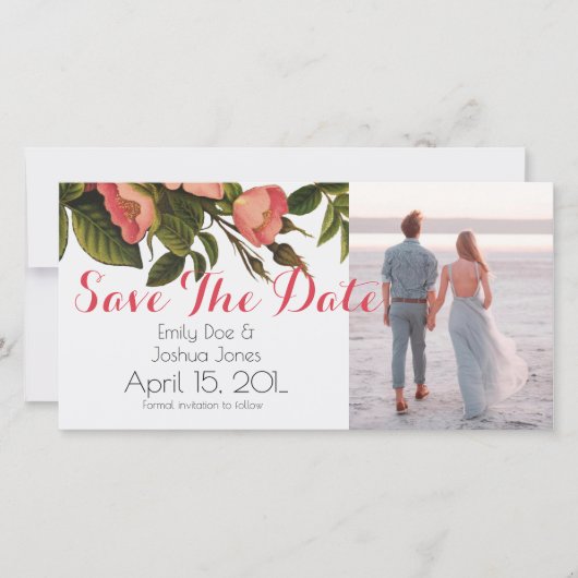 Vintage Rozen Mooie Roze Botanisch Save The Date (Voorkant)