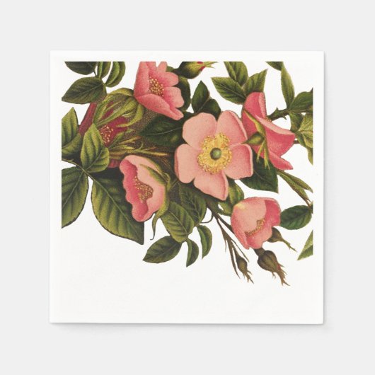 Vintage Rozen Mooie Roze Botanisch Servet (Voorkant)