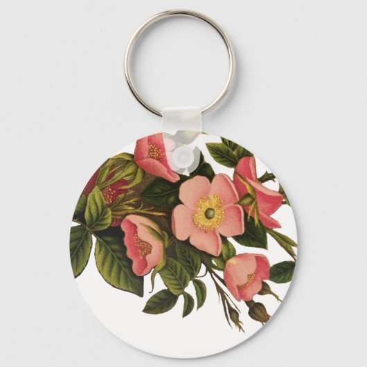 Vintage Rozen Mooie Roze Botanisch Sleutelhanger (Voorkant)