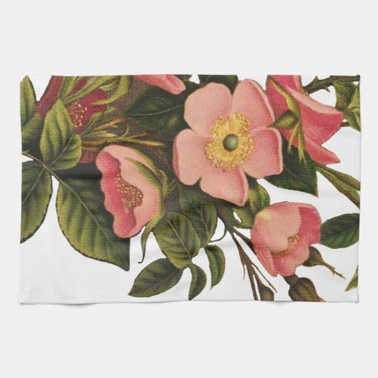 Vintage Rozen Mooie Roze Botanisch Theedoek (Horizontaal)