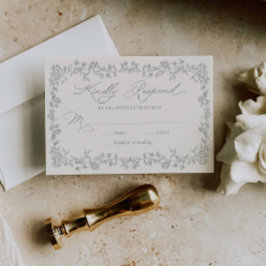 Vintage Rozen Salie Bloemstuk Trouw RSVP Kaart