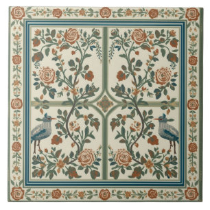 Vintage Rozen Tuin Vogel Rand Patroon Tegeltje