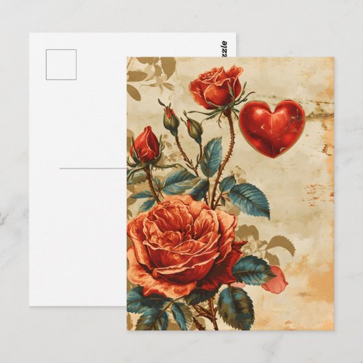 Vintage Rozen Valentijnsdag Briefkaart (Voorkant / Achterkant)