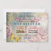 VINTAGE ROZEN & VLINDERS Bat Mitzvah Uitnodiging (Voorkant)