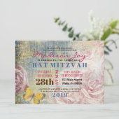 VINTAGE ROZEN & VLINDERS Bat Mitzvah Uitnodiging (Staand voorkant)