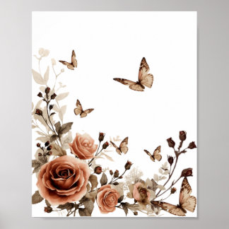 Vintage Rozen & Vlinders Poster