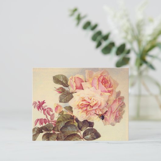 Vintage Rozen Vrijgezellenfeest Uitnodiging Briefkaart (Staand voorkant)