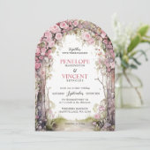 Vintage Rozenboog | Monogram Bruiloft Kaart (Staand voorkant)