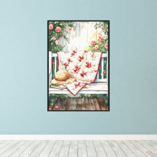 Vintage Rozenschommel met Quilt Charme Canvas Afdruk