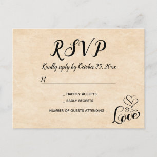 Vintage RSVP Bruine Liefdeshart Grunge Bruiloft Fe Uitnodiging Briefkaart