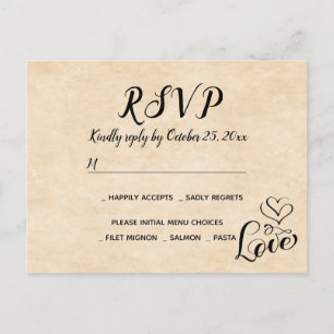 Vintage RSVP Bruine Liefdeshart Grunge Trouwfeest Uitnodiging Briefkaart