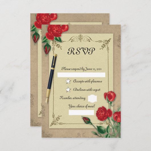 Vintage RSVP Kaartje (Voorkant / Achterkant)