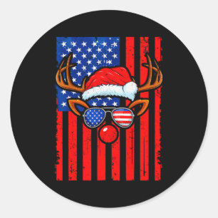 Vintage Rudolph Rode Neus Kerstman Hoed Us Vlag Ke Ronde Sticker