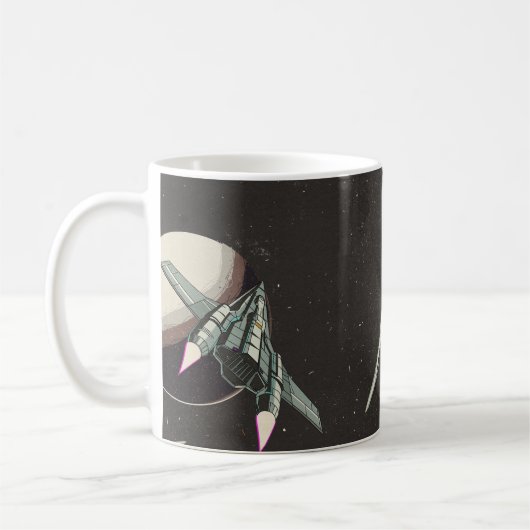 vintage ruimteschip patroon koffiemok (Links)