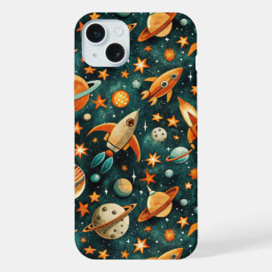 Vintage Ruimtevaart Raket Schepen Patroon -Cosmos( iPhone 15 Plus Case