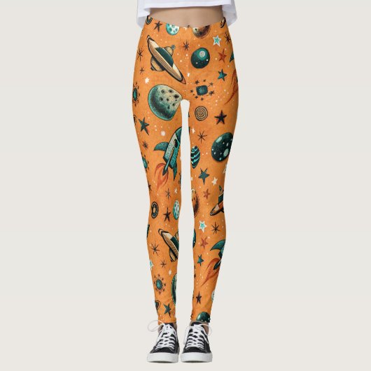 Vintage Ruimtevaart Raket Schepen Patroon - Kosmos Leggings (Voorkant)
