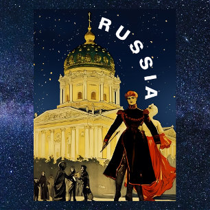 Vintage Rusland Winter Nacht Reis Briefkaart