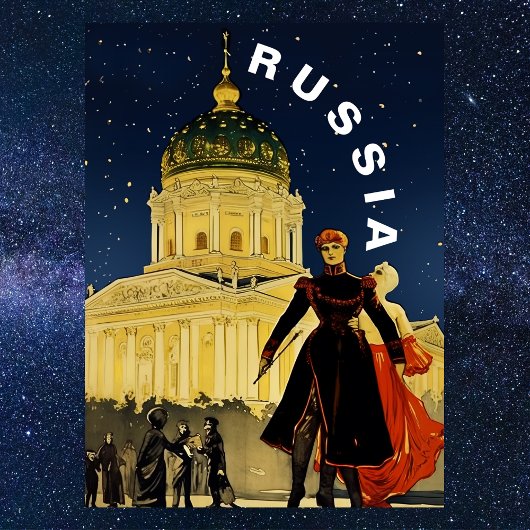 Vintage Russia Winter Night Travel  Briefkaart