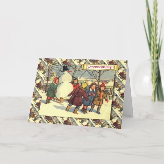 Vintage Russische Kerstmis, Kinderen en een Feestdagen Kaart (Voorkant)