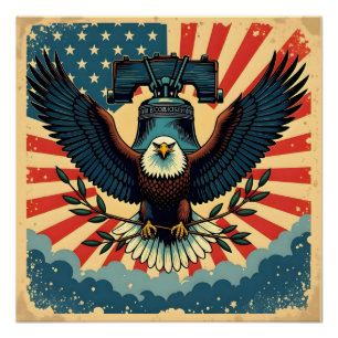 Vintage & Rustic 4 juli Adelaar Liberty Bell 1776 Perfect Poster