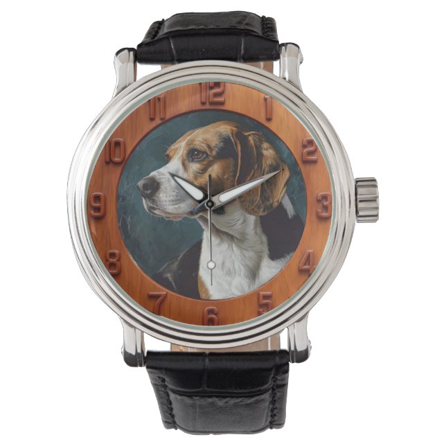 Vintage rustic Beagle dog Horloge (Voorkant)