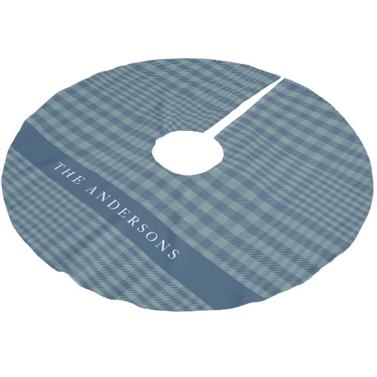 Vintage Rustic Blauw Glen Plaid Gepersonaliseerd Kerstboom Rok (Gekanteld)